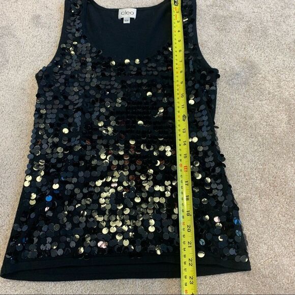 Cleo Black shiny sparkly sequin stretchy knit tank top evening blouse size M - Picture 10 of 11